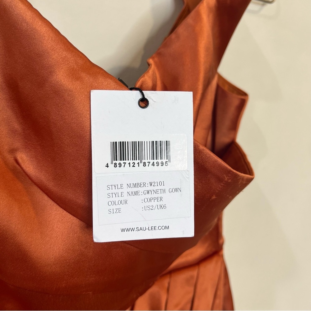 Sau Lee Gwyneth Off the Shoulder Gown Satin Maxi Dress Copper size 2 NEW w/ tags - Picture 11 of 16